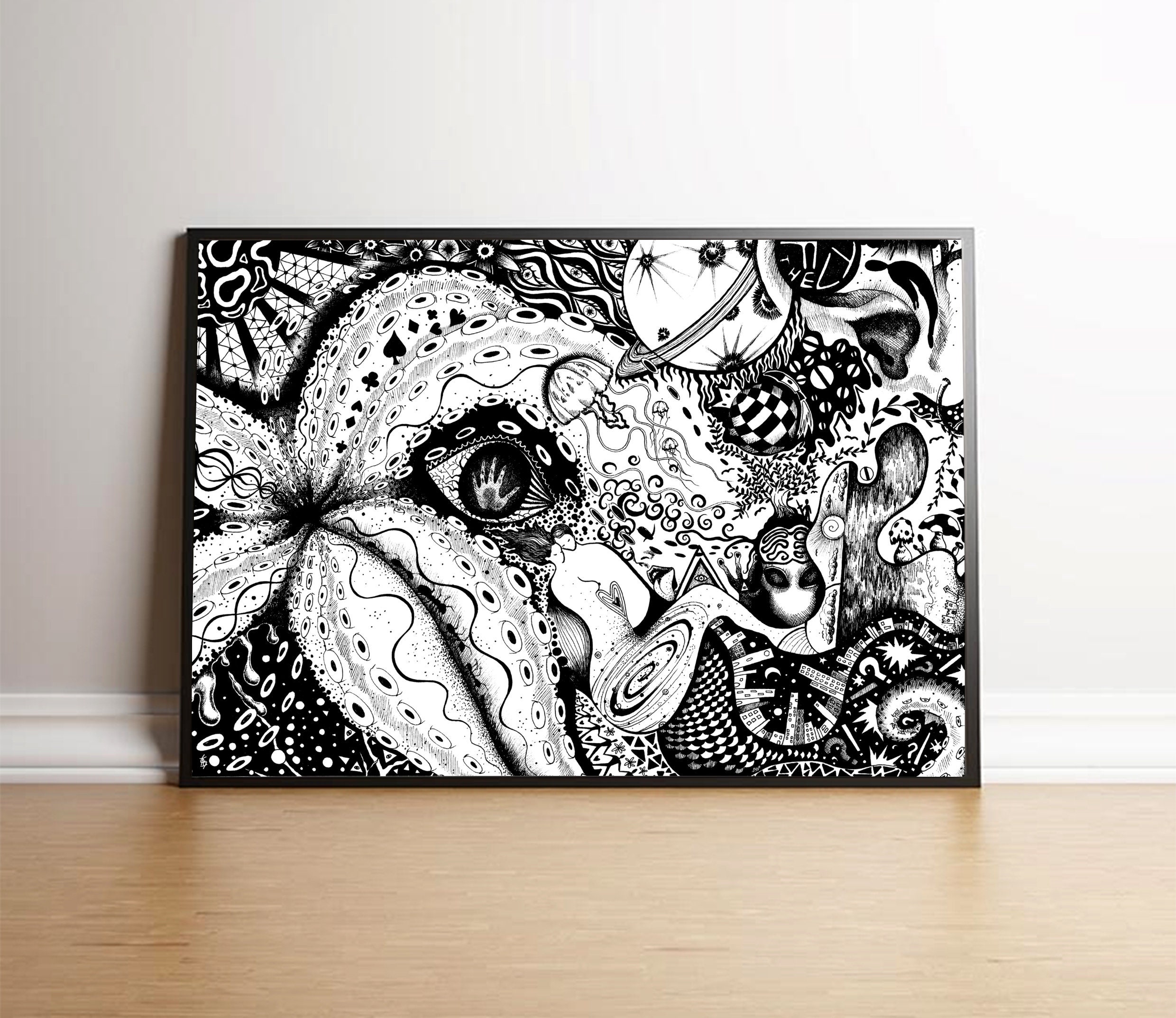 Dibujo abstracto en blanco y negro grabado obras de arte | Etsy