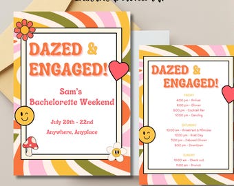 Dazed and Engaged Bachelorette Itinerary | Printable Weekend Itinerary | Groovy Disco Bachelorette | Editable Itinerary Template