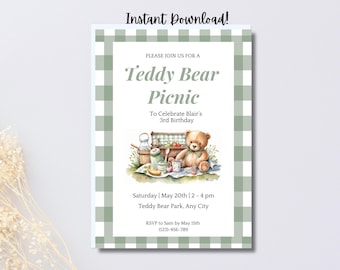 Teddy Bear Picnic Birthday Template Invitations | We Can Barely Wait Baby Shower Invitations | Teddy Bear Baby Shower Canva Template