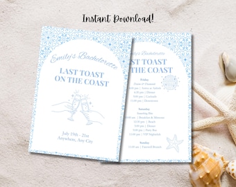 Last Toast on the Coast Bachelorette Itinerary | Printable Weekend Itinerary | Something Blue Bachelorette | Editable Itinerary Template