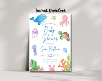 Under the Sea Invitation | Baby Shower Invitation Template | Birthday Invitation | Ocean Sea Creatures | Editable Ocean and Sea Invite