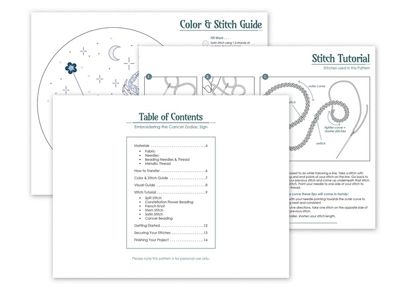 Cancer Zodiac Hand Embroidery Pattern, Downloadable PDF, DIY Bead ...