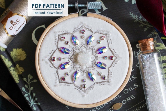 Crystal Snowflake Bead Embroidery Pattern: Winter & Tree Decor with Step-by-Step Tutorial  (PDF Download)
