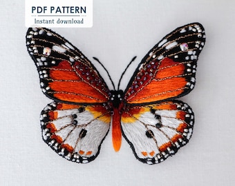 3D Butterfly Hand Embroidery Pattern, PDF Download, Beaded African Queen Monarch Butterfly, Thread Painting Step-by-Step Tutorial