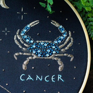 Cancer Zodiac Hand Embroidery Pattern, Downloadable PDF, DIY Bead ...