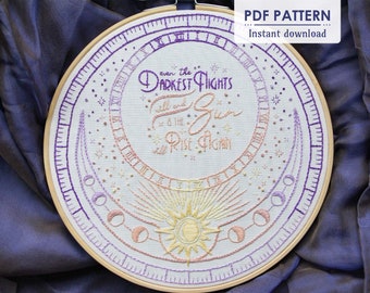 Sunrise Inspirational Quote Hand Embroidery Pattern, PDF Download, Beginner Thread Painting Hoop Art