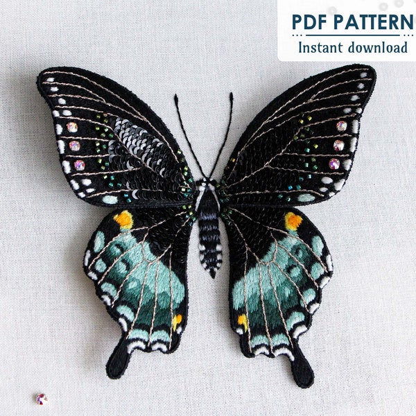 Motif de broderie papillon 3D à la main, téléchargement PDF, tutoriel étape par étape de peinture au fil de machaon en perles d'épicebush