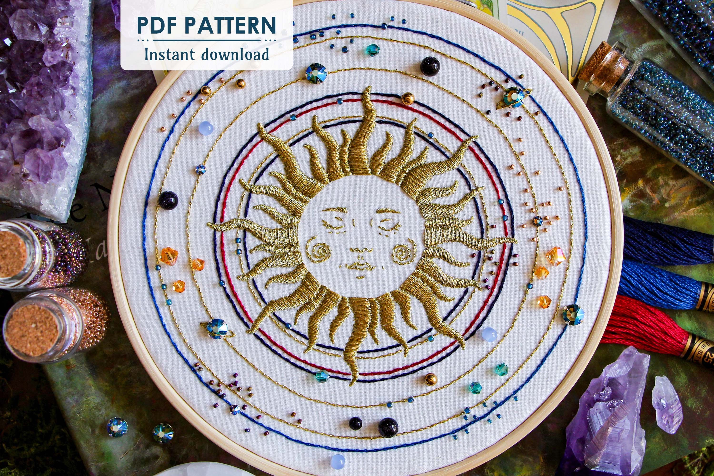Sun Galaxy Hand Embroidery Pattern, PDF Download, Easy Bead