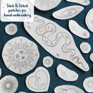 Celestial stick and stitch embroidery stickers for customizing clothing and accessories, wash away embroidery pattern transfer sheets