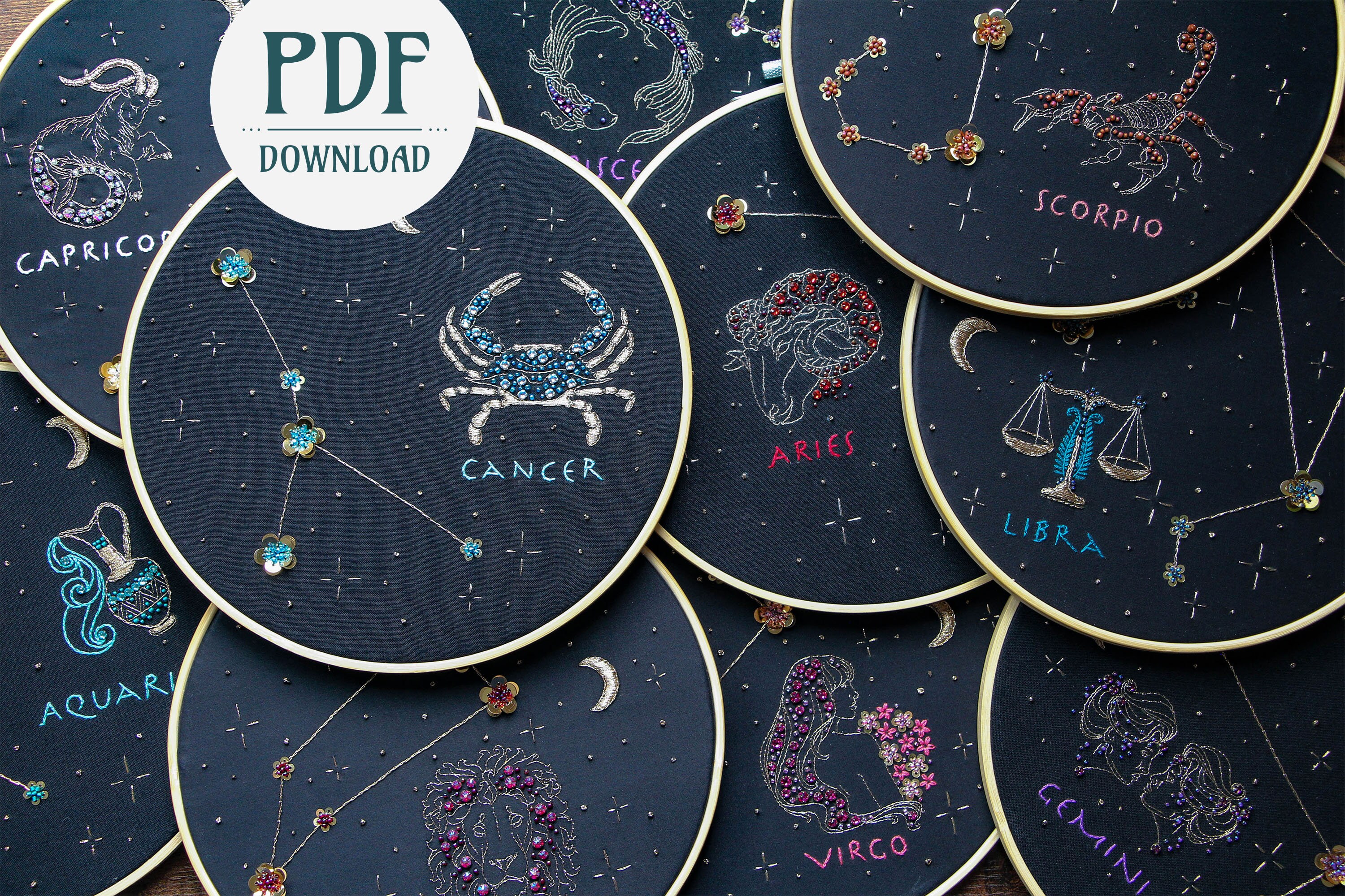 Zodiac Hand Embroidery Pattern Bundle PDF Download DIY Bead Etsy