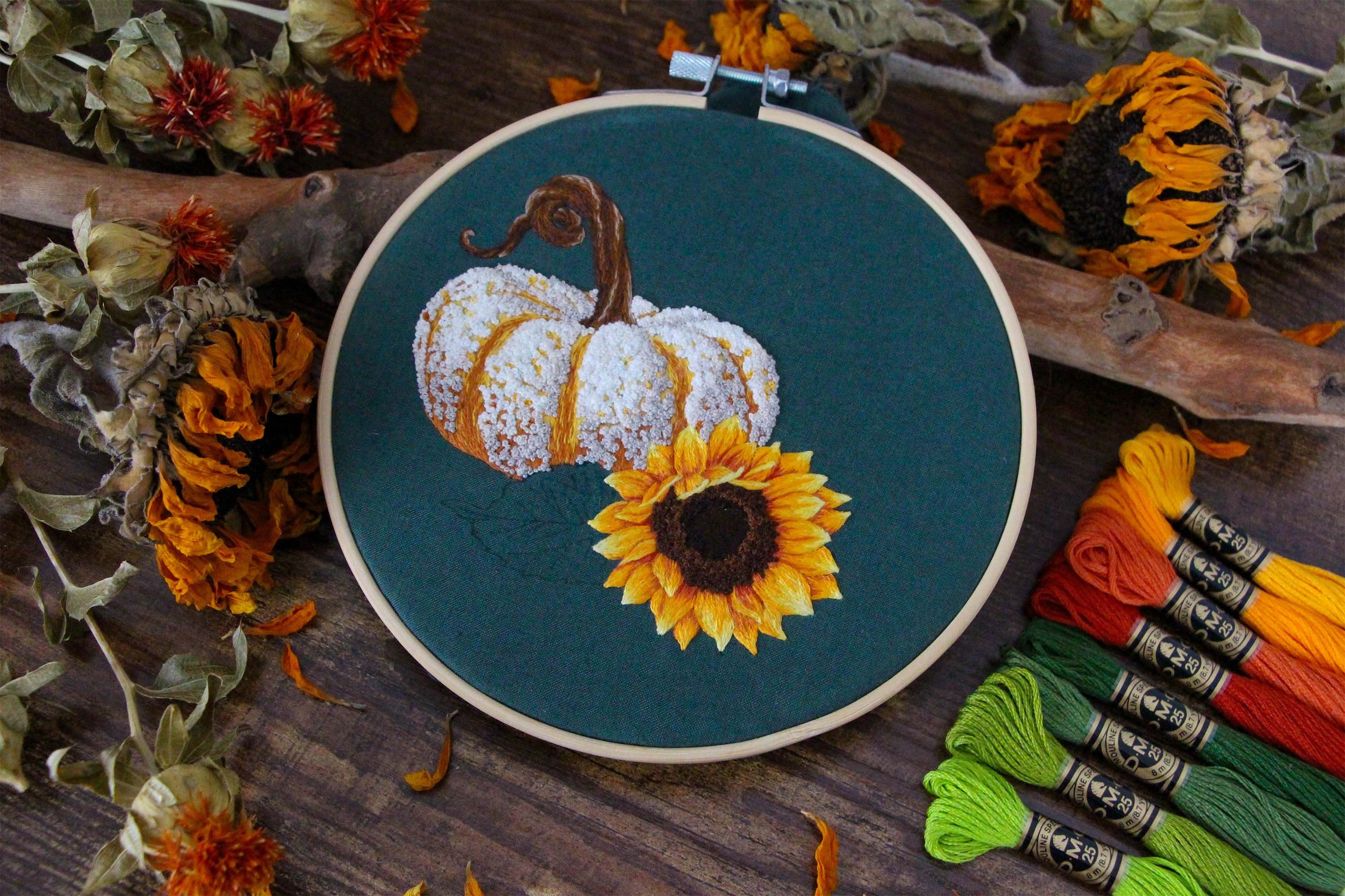 Autumn Pumpkin and Sunflower Hand Embroidery Pattern, PDF Download, DIY ...