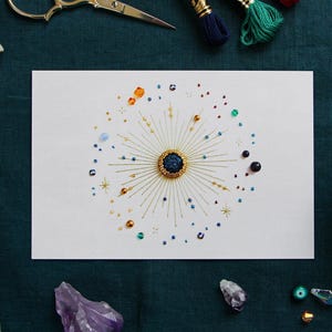 Nordstern 4x6 einrahmbarer Mini-Kunstdruck, ursprüngliches handgesticktes Design, himmlische Postkarte, festes Geschenk für Kunstliebhaber