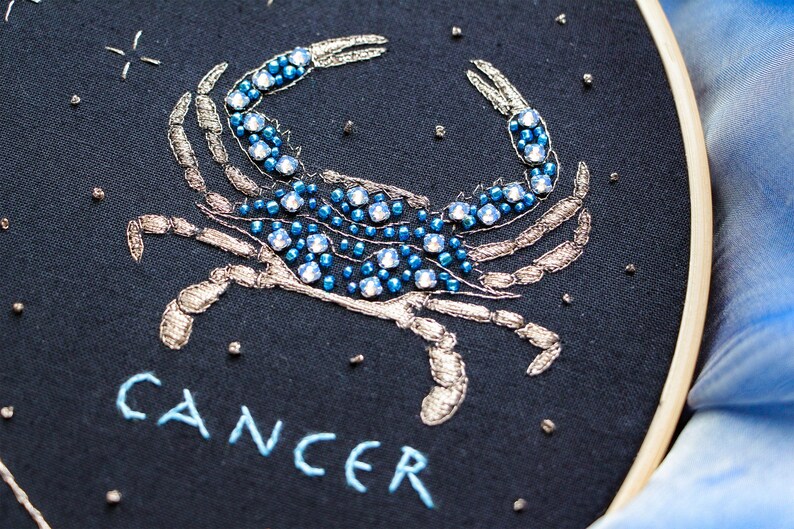 Cancer Zodiac Hand Embroidery Pattern, Downloadable PDF, DIY Bead ...