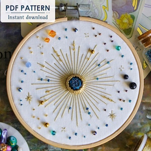 North Star Hand Embroidery Pattern, PDF Download, Easy Celestial Bead Embroidery Pattern with Step by Step Tutorial