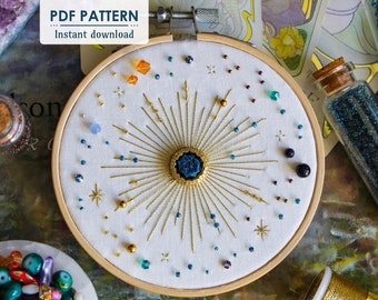 North Star Hand Embroidery Pattern, PDF Download, Easy Celestial Bead Embroidery Pattern with Step by Step Tutorial