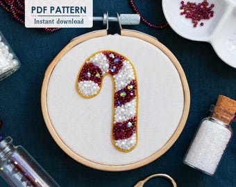 Zuckerstange Handstickerei Muster, PDF Download, Easy Winter Bead Embroidery Pattern