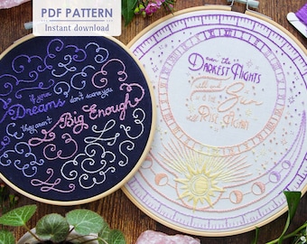 Pattern Bundle 2 Inspirational Quote Hand Embroidery Patterns, PDF Download, Easy DIY Thread Painting Hoop Art