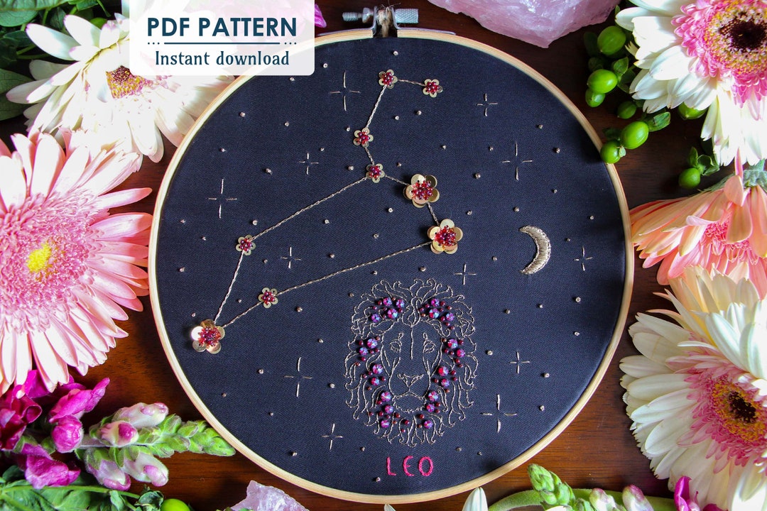 Leo Zodiac Hand Embroidery Pattern, Downloadable PDF, Beginner Bead ...