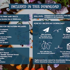 Included in this download: 1 pdf pattern for the Bumble Bee in Wildflowers hoop, a tutorial guide including a step-by-step tutorial and info on materials needed. Skill level: intermediate. Note, please download using your web browser.