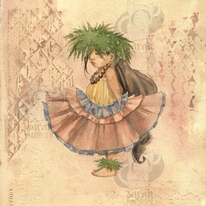 Hula Girl Art Print, Hawaiian Dancer Illustration, 11 x 14 Matted Print