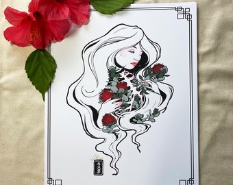 Ribcage Beauty with Ohia Flowers, 11x14 Art Print