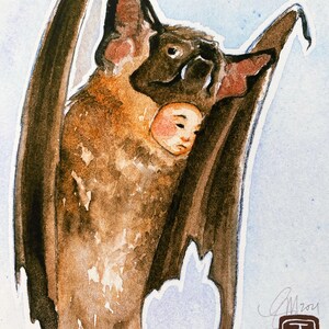 Hawaiian Bat Costume Watercolor Illustration, 8.5x11 print