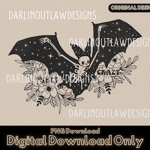 1 Transparent PNG&#39;s, Bat Sht Crazy, Halloween, Sublimation, ***DIGITAL Download ONLY***