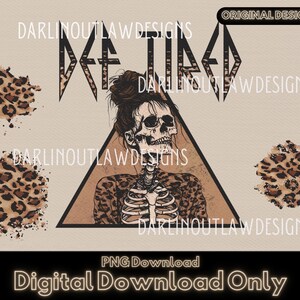 May include: Digital download of a graphic design featuring a skeleton with a leopard print shirt and a bun, with the word "Retired" in a bold font above the skeleton. The design is set against a triangle with a beige background and leopard print accents.
