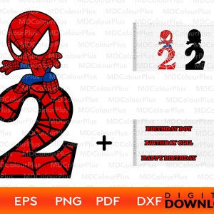 Svg de segundo aniversário de menino, homem-aranha de segundo aniversário de menino, clipart de menino de aniversário, adesivo de menino de aniversário, Svg de aniversário para menina, presente de aniversário svg