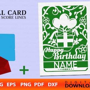 Cartão de aniversário SVG, arquivo de corte SVG para cartão de feliz aniversário personalizado com arquivo de corte svg envelope A7 (7,25 pol. x 5,25 pol.)