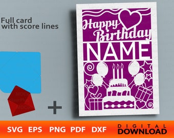 Gepersonaliseerde verjaardagskaart svg, SVG Cut-bestand voor verjaardagskaart met envelop svg cut-bestand