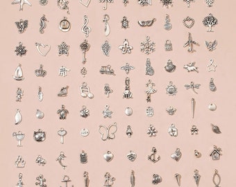 100 pièces pendentifs - breloques couleur argent