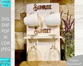 Sunrise Sunset Mug Glass Holder svg, Coffee and Wine Rack svg, Digital Download, Glowforge Ready svg, Laser Cut file, Commercial Use