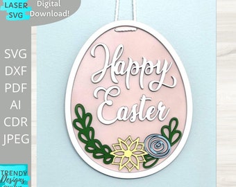 Happy Easter Floral Sign svg, Glowforge Ready file, Laser Cut svg, Digital Download, Commercial Use