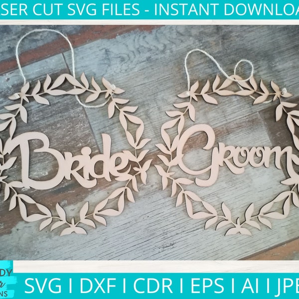 Bride and Groom svg, Wedding Chair Sign svg, Glowforge svg, Laser Cutter dxf Cut file, Digital Download, Commercial Use