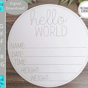 Hallo Welt Svg, Geburt Stat Svg, Neugeborene Ankündigung Svg, Laser geschnitten Dateien, Glowforge SVG-Dateien, digitaler Download