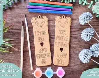 Puppy Valentine's DIY Bookmarks svg file, Classroom DIY craft svg, Digital Download, Glowforge Ready svg, Laser Cut file, Commercial Use