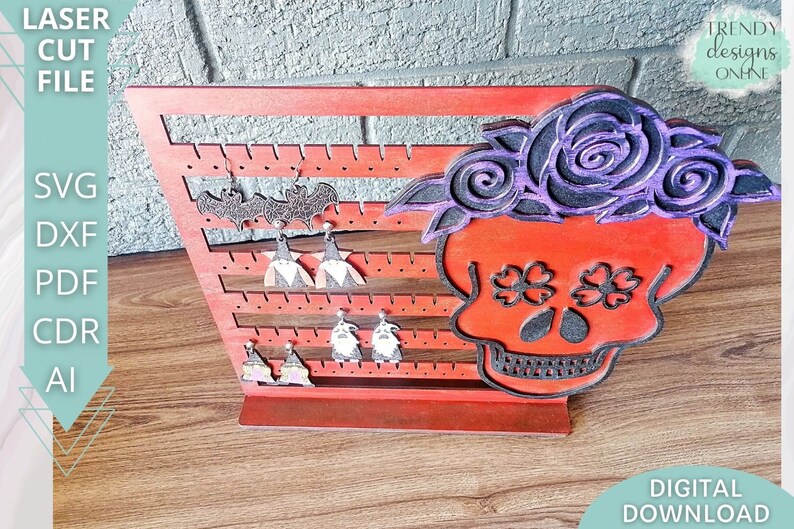 Floral Skull Earrings Display Stand Svg Gothic Jewelry Stand Etsy