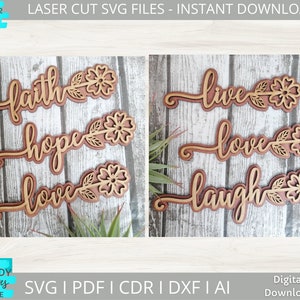 Faith Hope Love Flower words Bundle svg, Live Love Laugh words svg, Digital Download, Glowforge Ready svg, Laser Cut file, Commercial Use