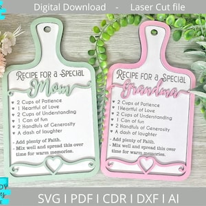 Rezept für Mama Schneidebrett SVG Datei, Rezept für Oma Schild svg, Glowforge bereit, Laser cut Datei, Digital Download, Kommerzielle Nutzung