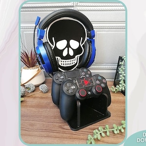 Skull Gamer twee Controllers Gothic stand svg bestand, Glowforge Ready Laser Cut svg, Digitale Download, Commercieel Gebruik