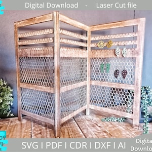 Pendientes de alambre de pollo Display Svg file, Craft Market Jewelry display svg, Glowforge Ready svg, Laser Cut Digital Download, Uso comercial