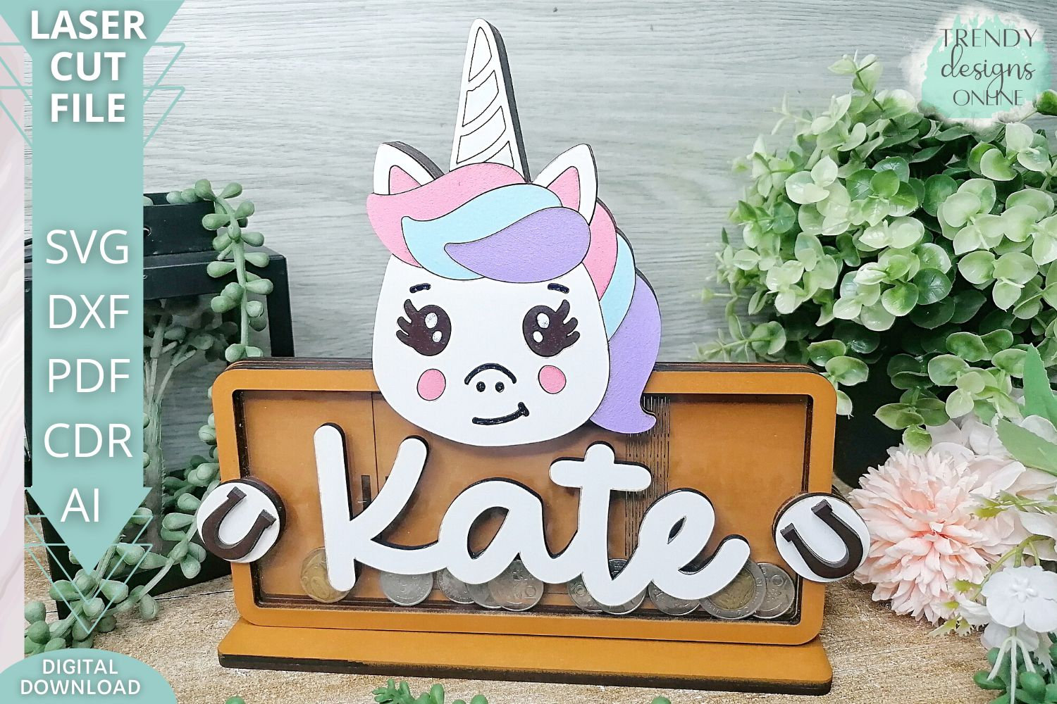 Unicorn Money Bank Svg Piggy Bank Box Svg Coin Box Svg Kids Etsy