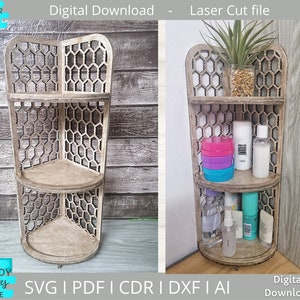 Corner Display Shelf svg, Bathroom Shelf svg, Kitchen Shelf svg, Glowforge Ready svg, Laser Cut Digital Download, Usage commercial