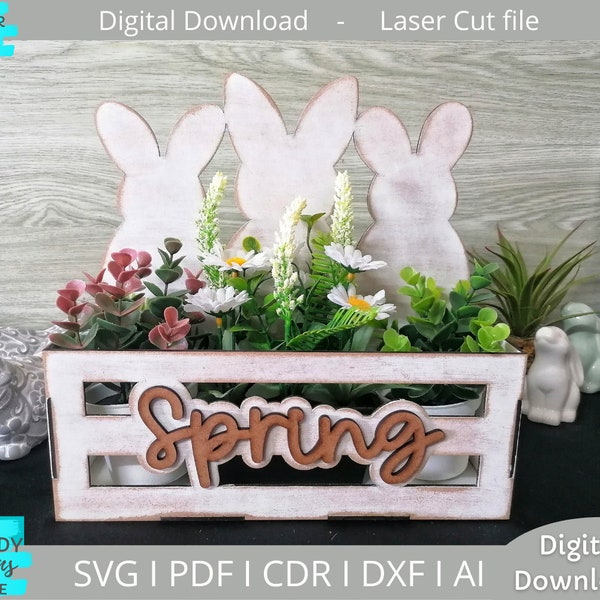 Bunny Planter svg file, Spring Planter svg,  Planter Box svg, Glowforge ready, laser cut file, Digital Download, Commercial Use
