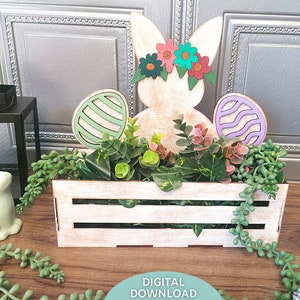 Easter Floral Bunny Planter krat svg-bestand, Easter Box svg, digitale download, Glowforge Ready svg, lasergesneden bestand, commercieel gebruik
