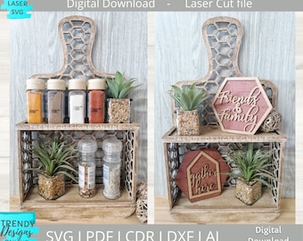 Cutting Board Display Shelf, Farmhouse Spice Rack svg, Glowforge Ready svg, Laser Cut Digital Download, Commercial Use