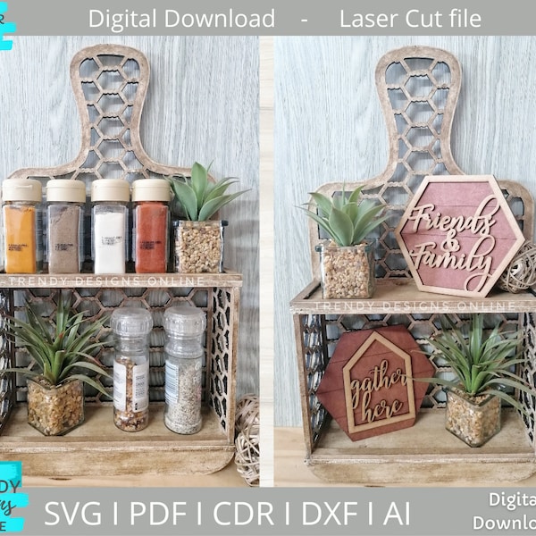 Cutting Board Display Shelf, Farmhouse Spice Rack svg, Glowforge Ready svg, Laser Cut Digital Download, Commercial Use