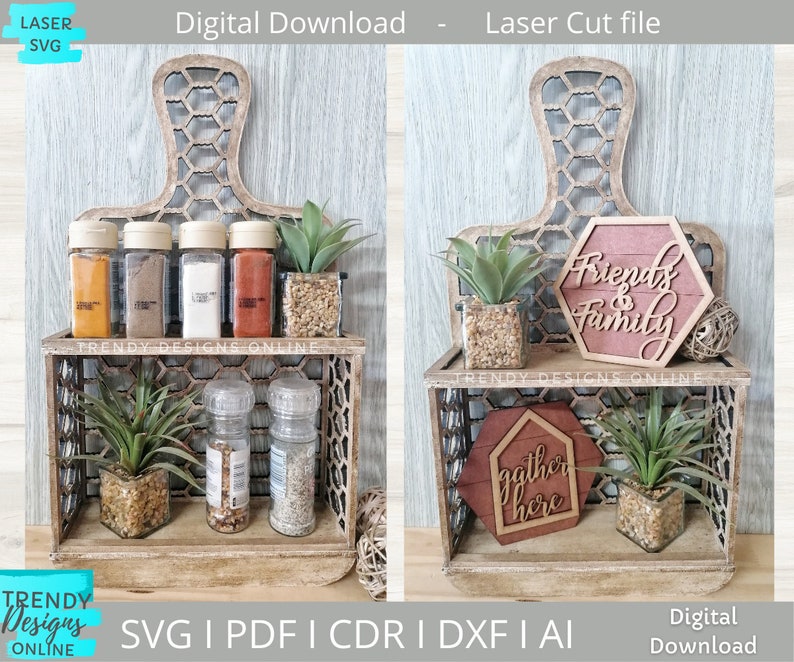 Cutting Board Display Shelf Farmhouse Spice Rack Svg Etsy