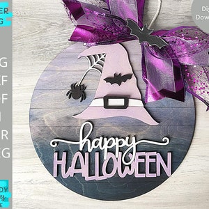 Joyeux signe d’Halloween svg, Chapeau de sorcière svg, Glowforge prêt svg, fichier découpé au laser, Téléchargement numérique, Utilisation commerciale